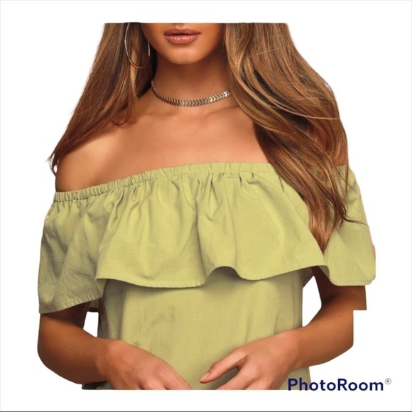 Lulus Pistachio Green Off Shoulder Ruffle Mini Dress XS Summer Casual NWT Cute - Picture 6 of 13